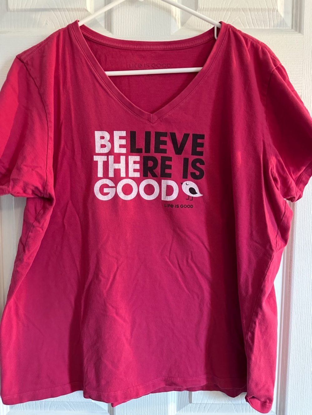 Life Is Good Bright Pink V-Neck Tee with 'Believe There Is Good' Graphic - Picture 3 of 3